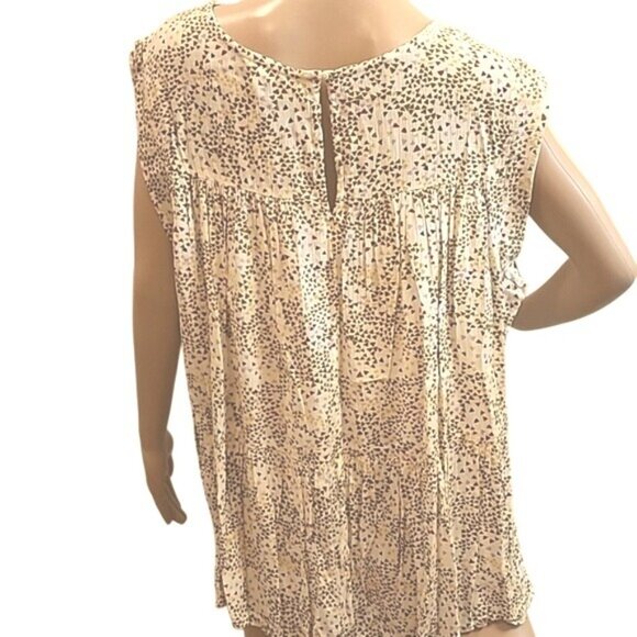 Caslon Flowy Neutral Boho Coastal Feminine Cap-Sleeve Pleated Top Plus Sz. 2X - Picture 3 of 7